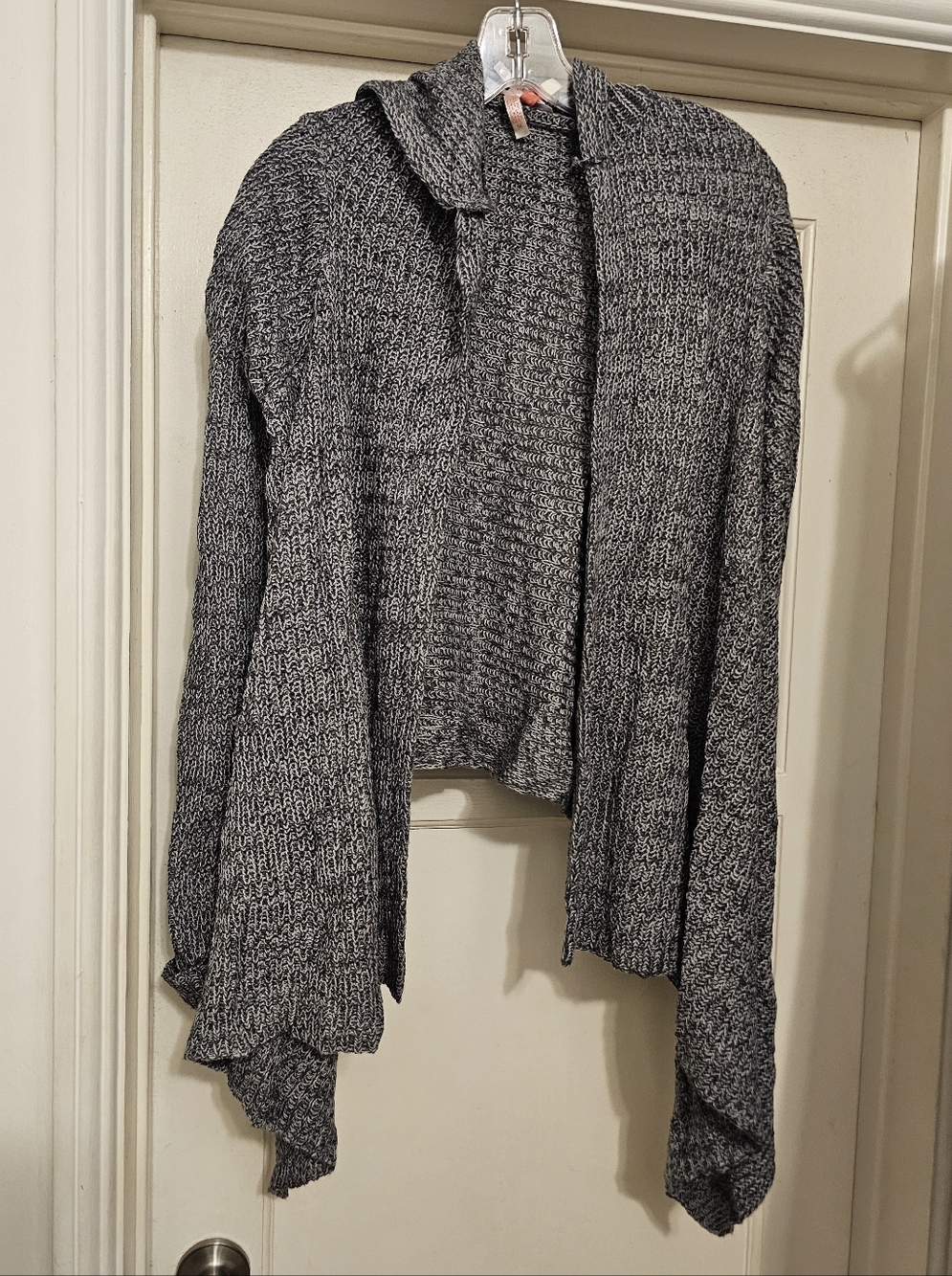 Heather Gray Open-Front Hooded Women's Assymetric Hem Cardigan M